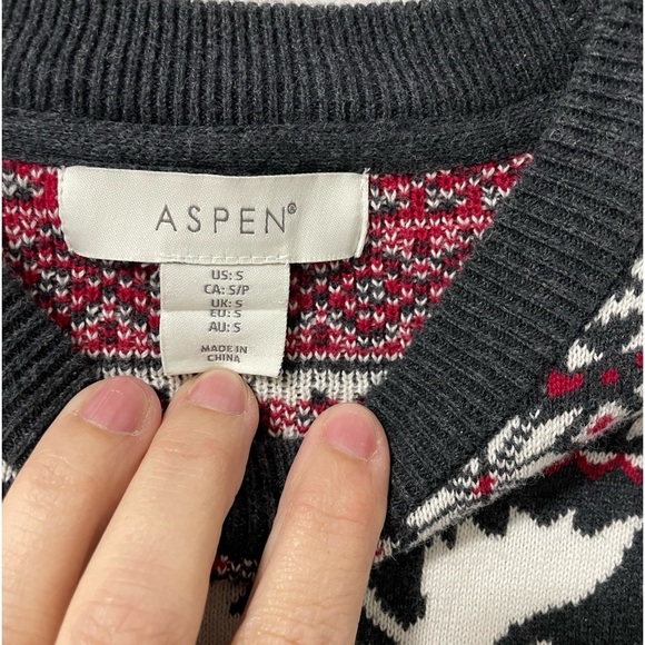 ASPEN - FAIR ISLE MOOSE SWEATER DARK GREY, RED& CREAM - Picture 3 of 4